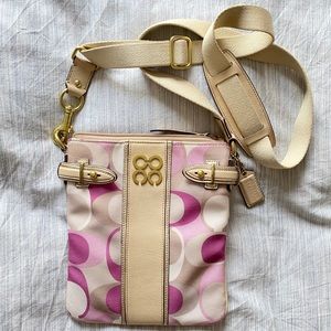 Coach Lavender Pattern Cream Leather Crossbody Bag